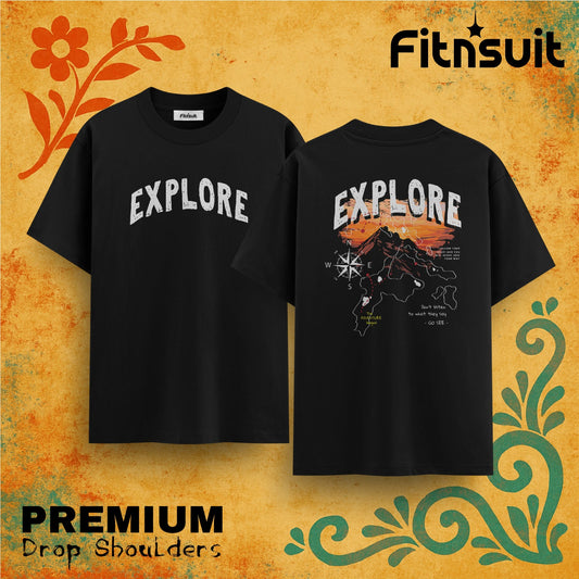 Explore Map Adventure Graphic  Drop Shoulder T shirt