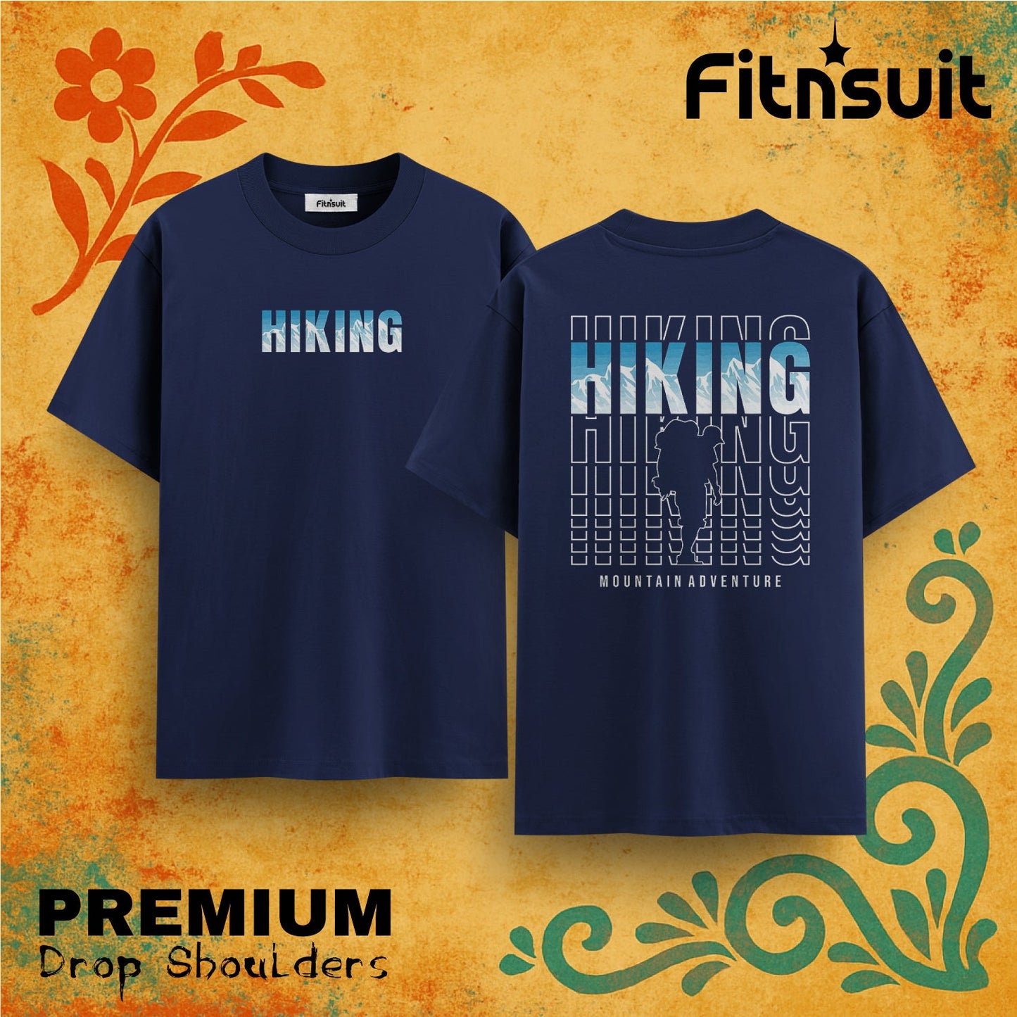 Hiking Mountain Adventure Typography  Drop Shoulder T shirt
