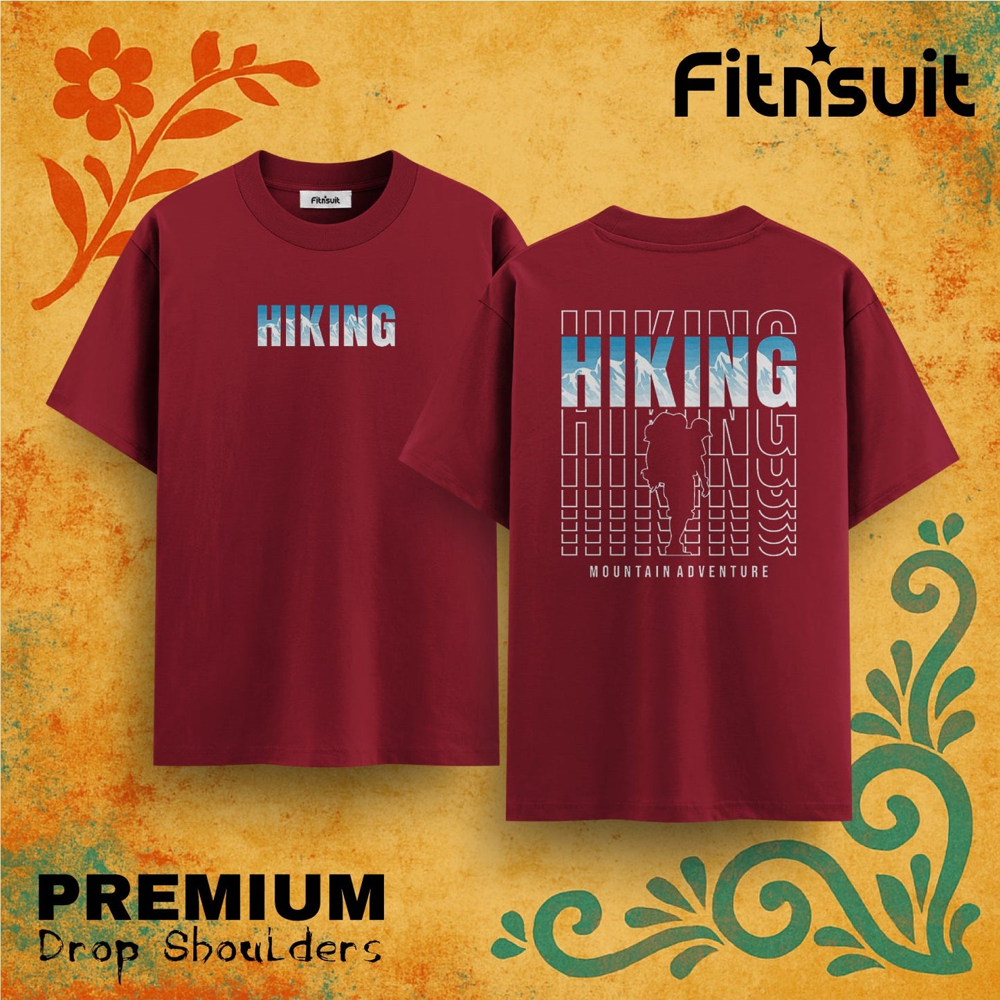 Hiking Mountain Adventure Typography  Drop Shoulder T shirt