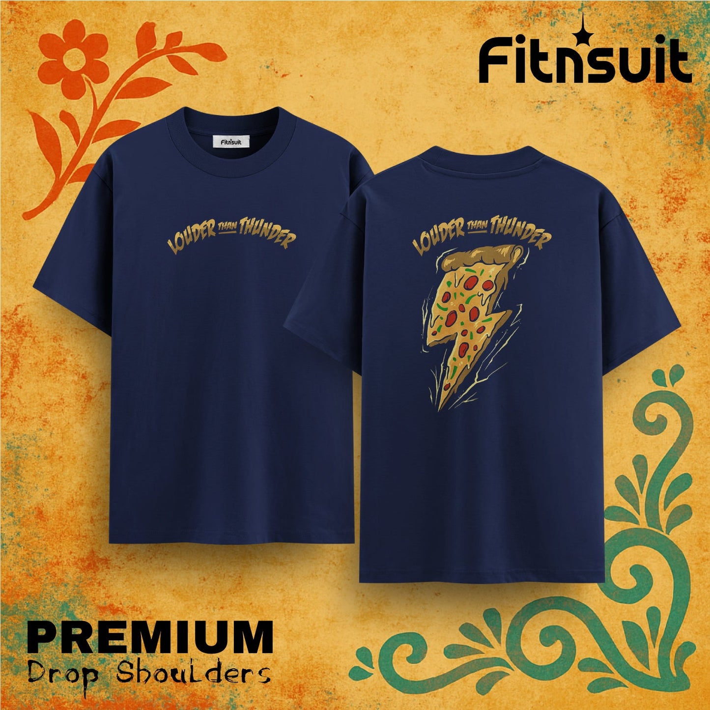 Louder Than Thunder Pizza Lightning  Drop Shoulder T shirt