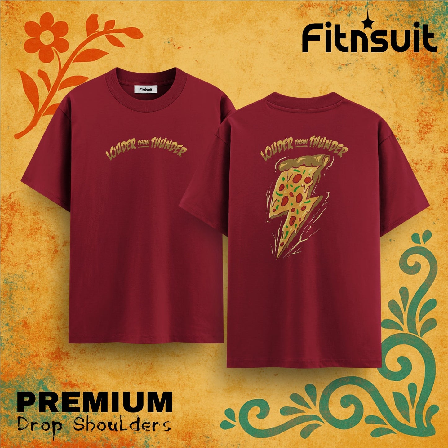Louder Than Thunder Pizza Lightning  Drop Shoulder T shirt