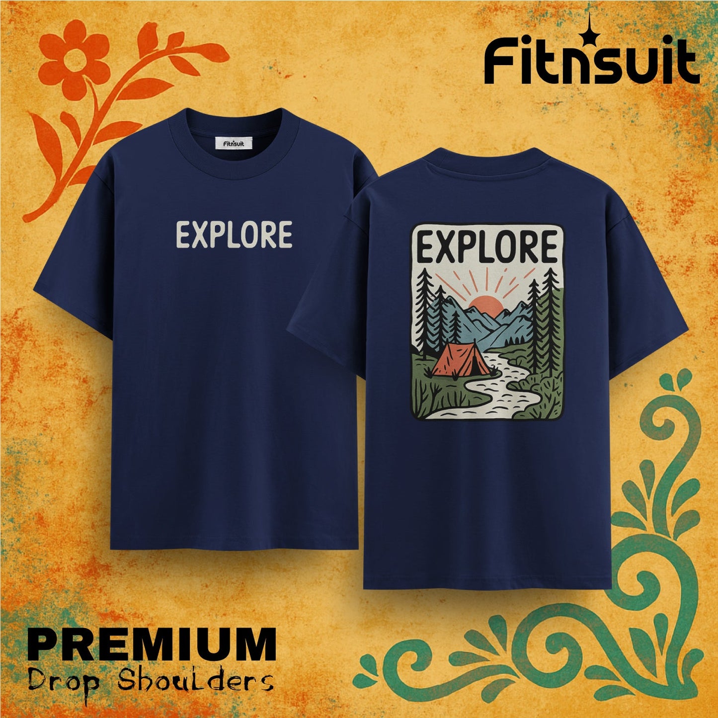 Explore Camping Outdoor Landscape  Drop Shoulder T shirt