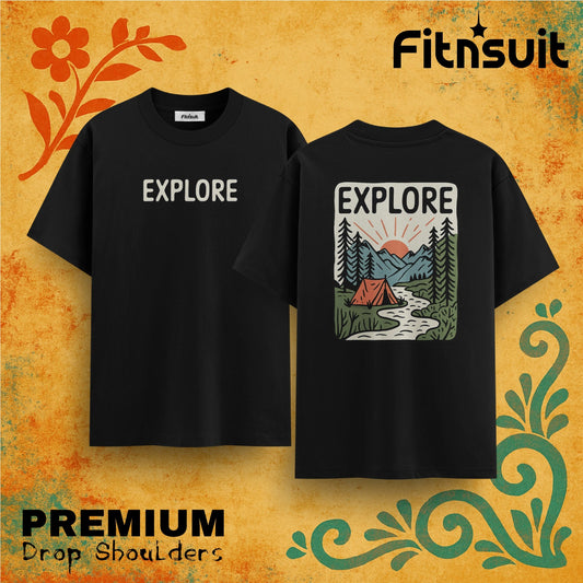 Explore Camping Outdoor Landscape  Drop Shoulder T shirt