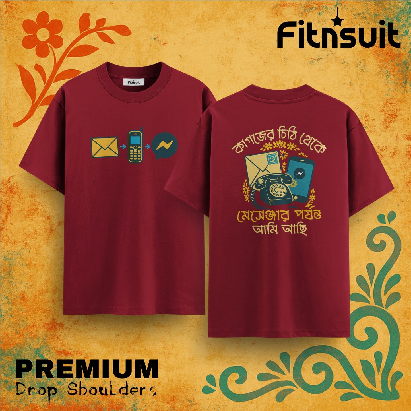 Bangla Postcard Travel Quote  Drop Shoulder T shirt