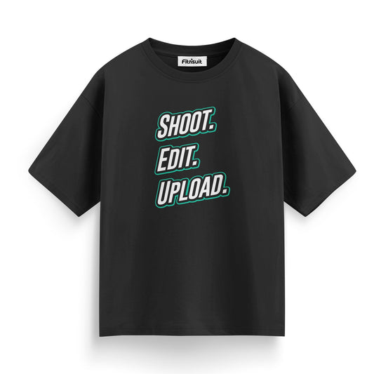 Shoot Edit Upload Repeat Bold Typography T-Shirt for Video Editor