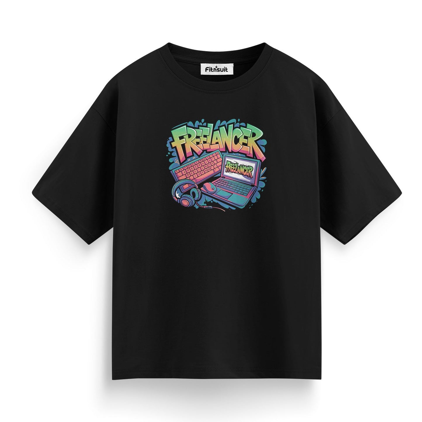 Colorful Freelancer Laptop Setup Art Freelancer T-Shirt