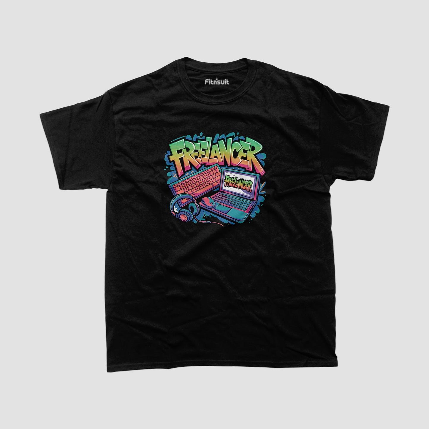 Colorful Freelancer Laptop Setup Art Freelancer T-Shirt
