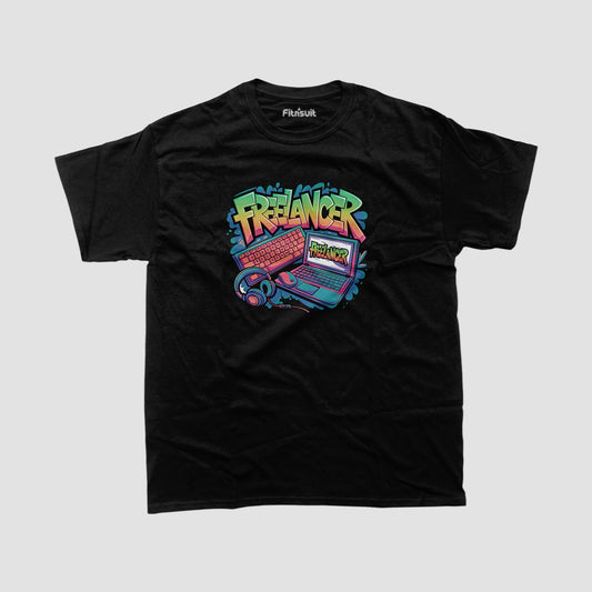 Colorful Freelancer Laptop Setup Art Freelancer T-Shirt