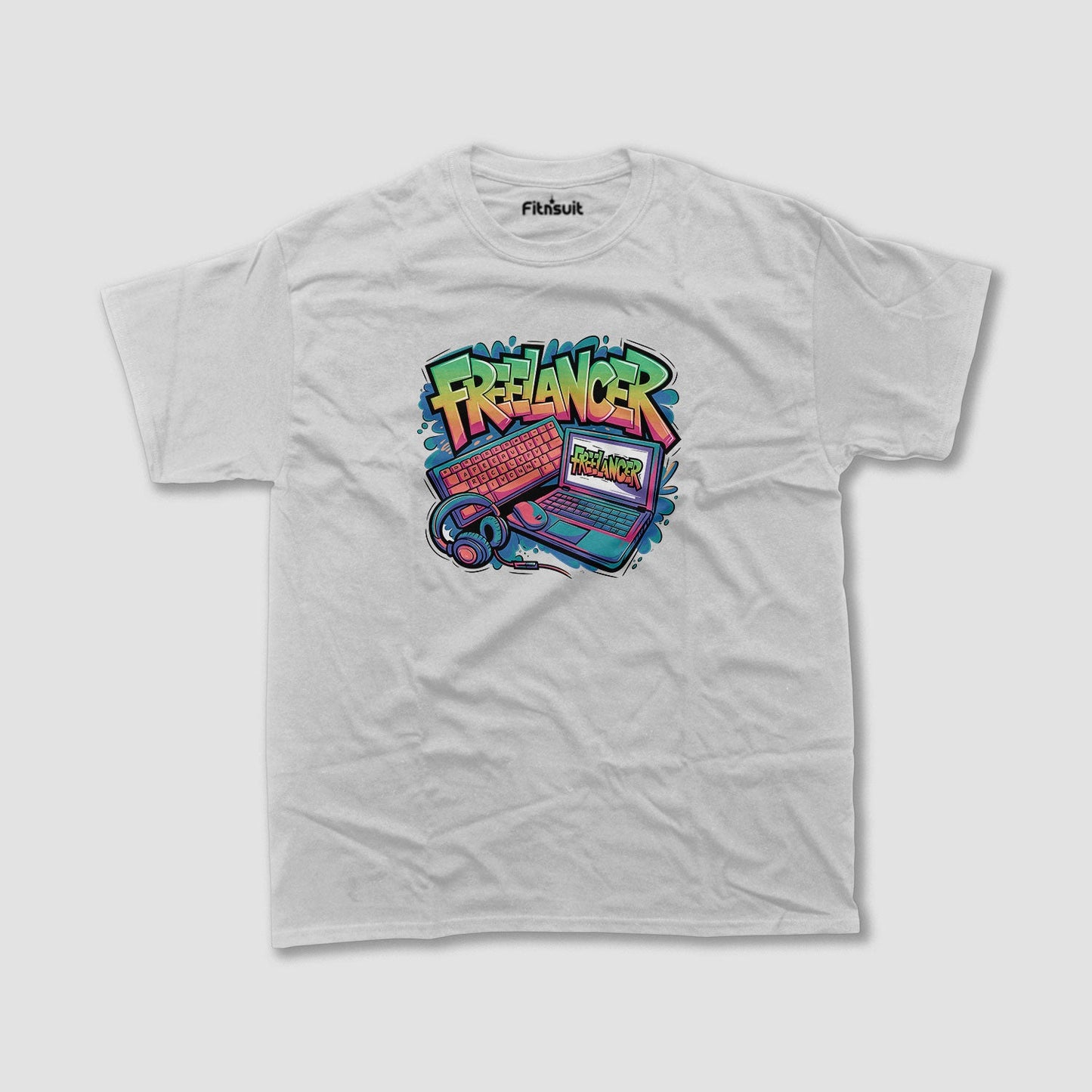 Colorful Freelancer Laptop Setup Art Freelancer T-Shirt