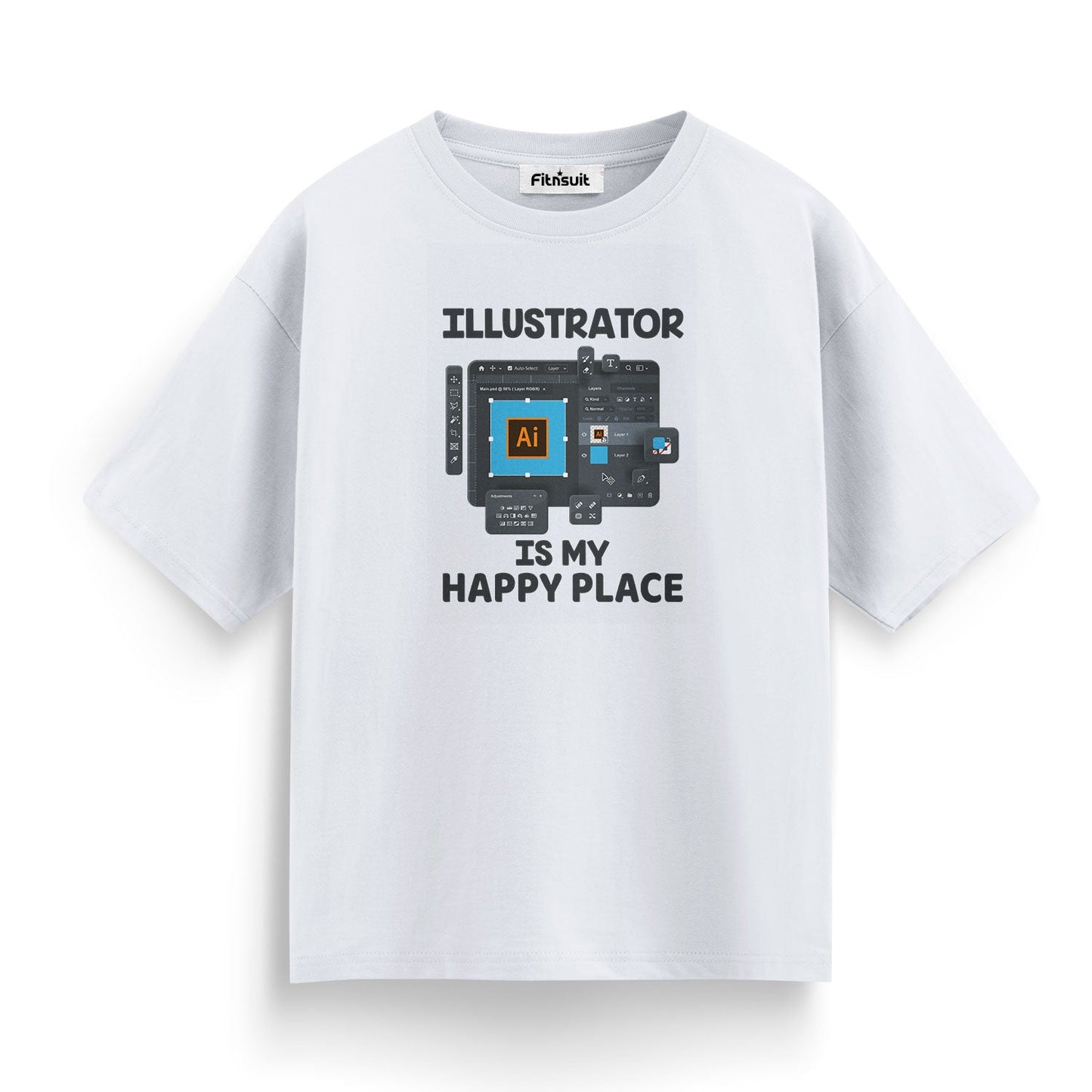 Illustrator Is My Happy Place UI Layout Graphic Designer T-Shirt