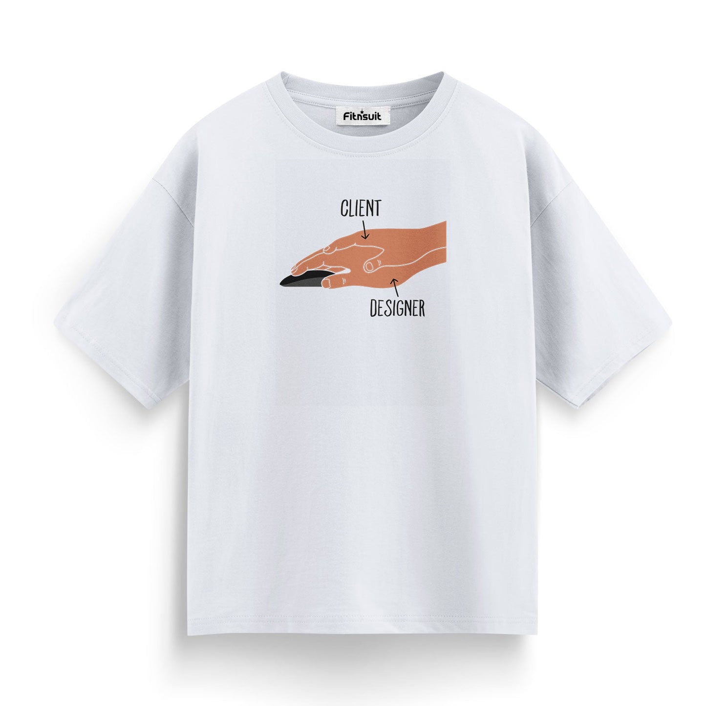 Client Holding Designer’s Hand Funny Graphic Designer T-Shirt