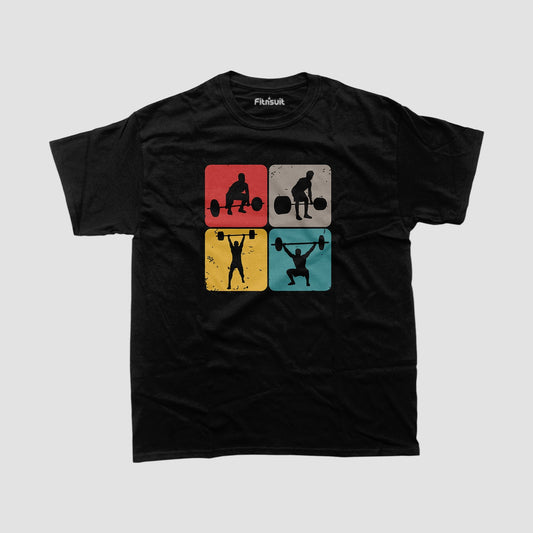 Retro Weightlifting Silhouettes Gym Motivational T shirt