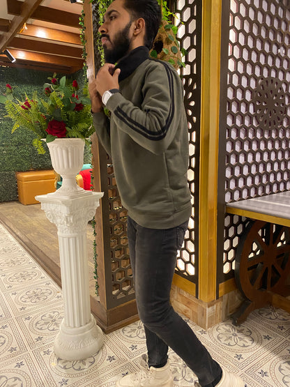 Cream and Black Stripe Premium Zipper Sweatshirt