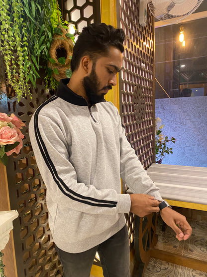 Cream and Black Stripe Premium Zipper Sweatshirt