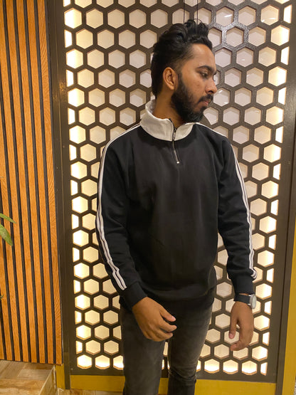 Cream and Black Stripe Premium Zipper Sweatshirt