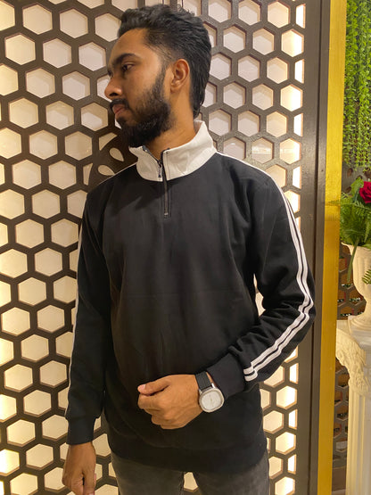 Cream and Black Stripe Premium Zipper Sweatshirt