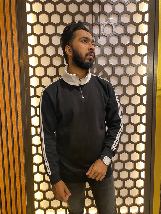 Cream and Black Stripe Premium Zipper Sweatshirt