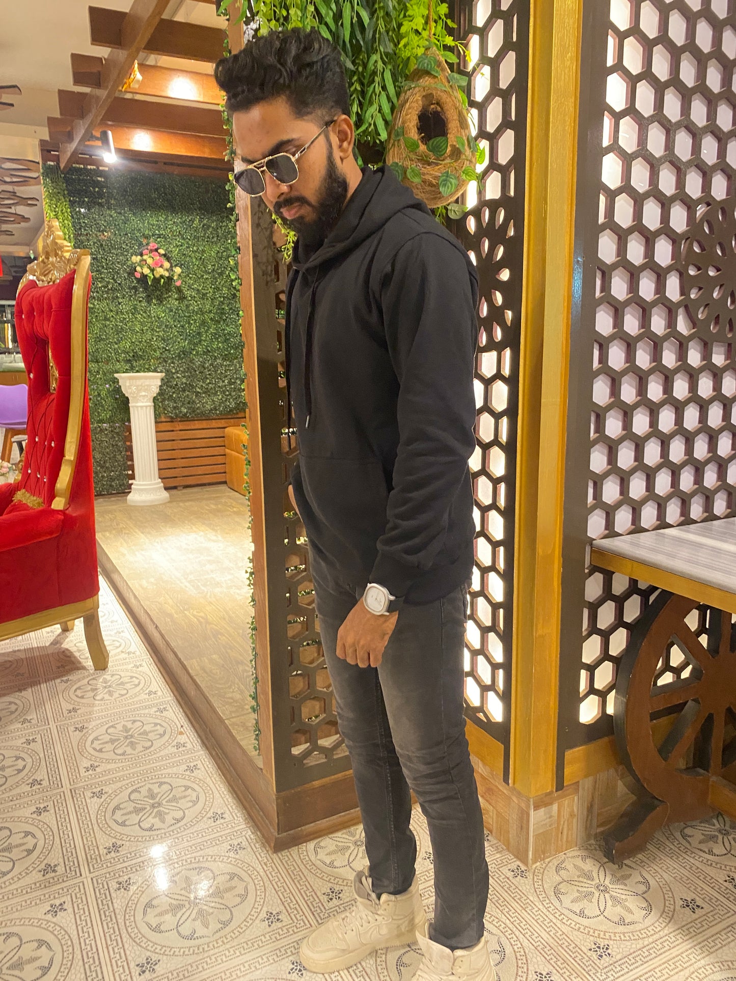 White Solid color Hoodie