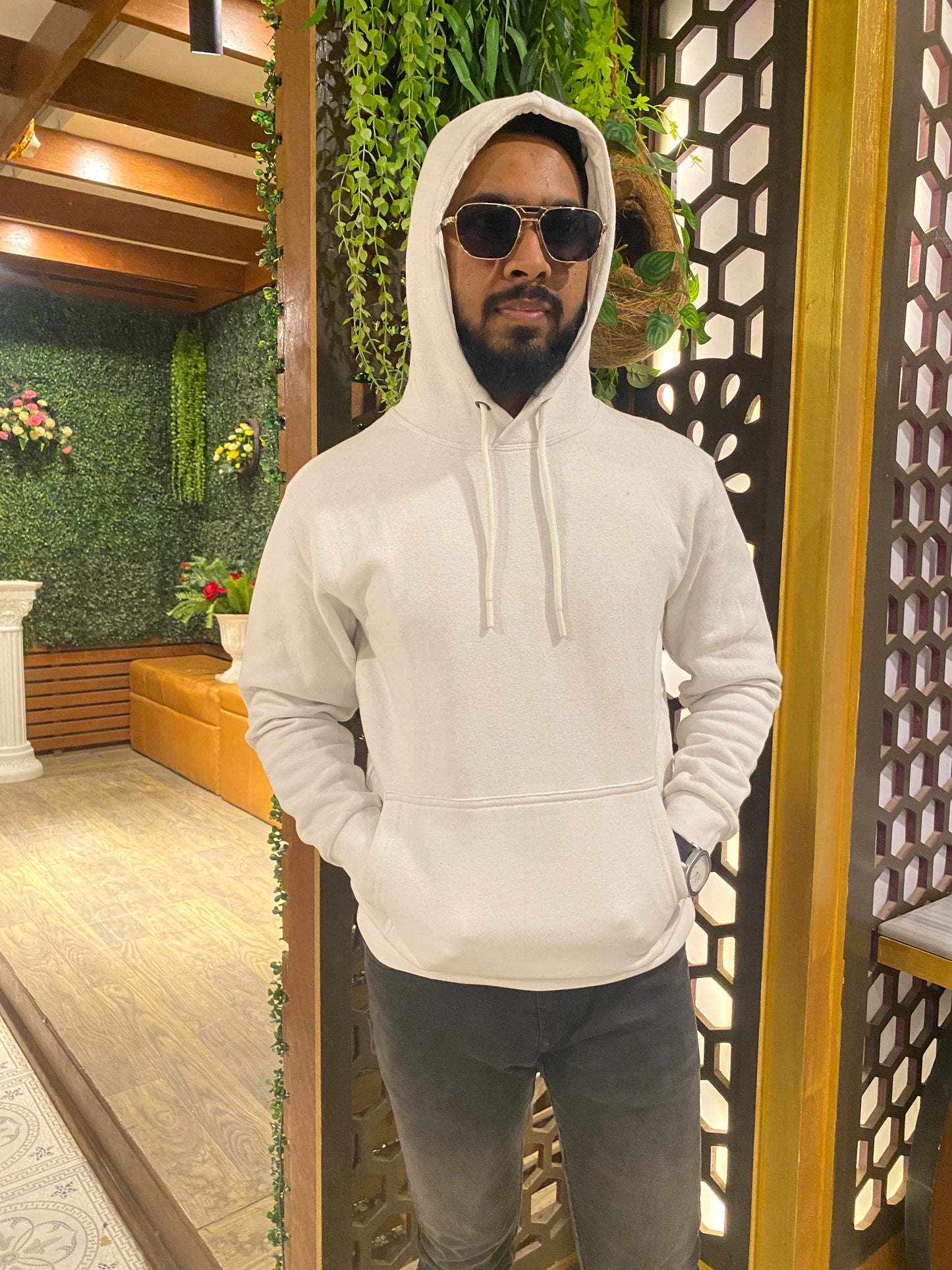 White Solid color Hoodie