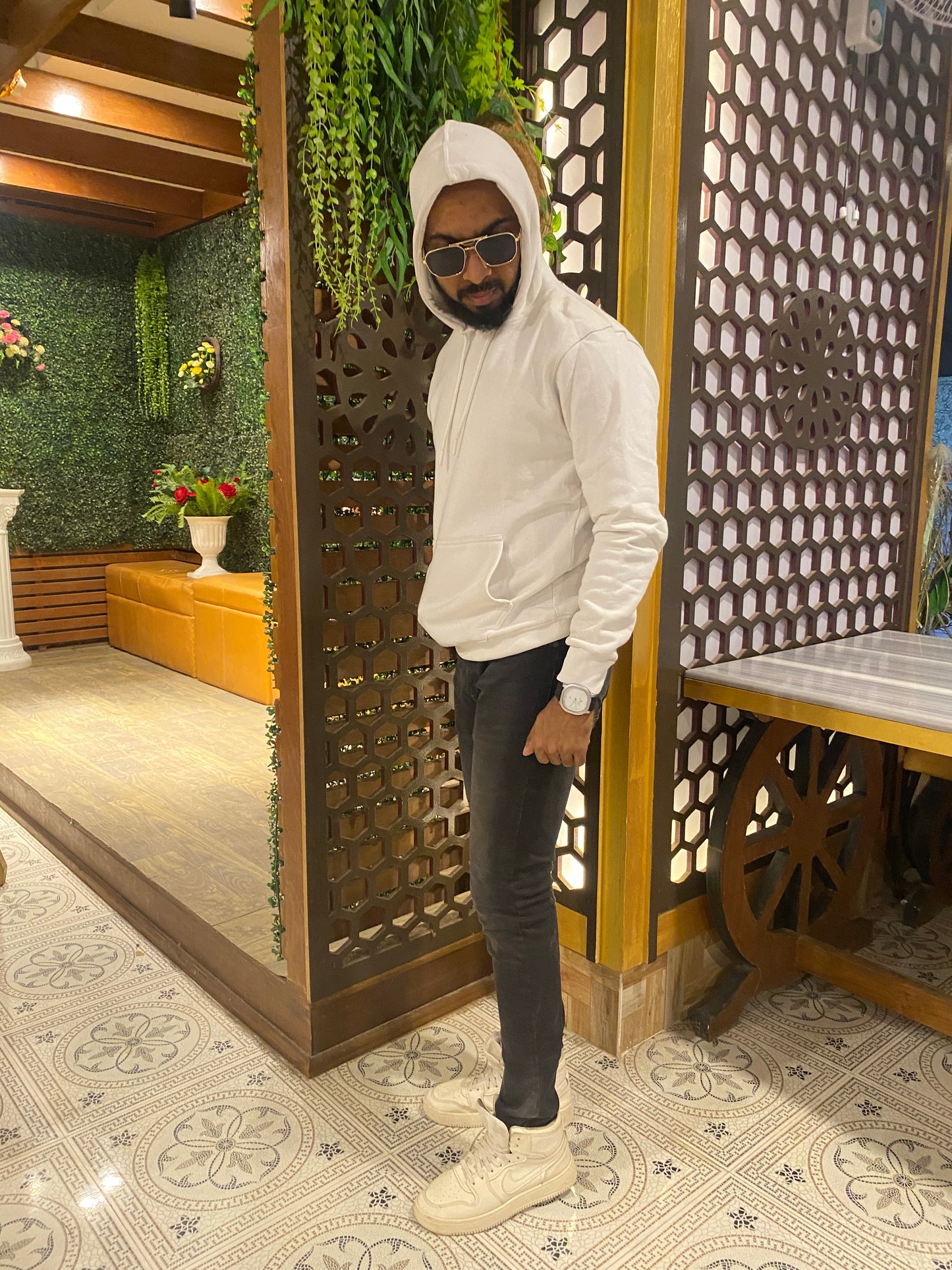 White Solid color Hoodie