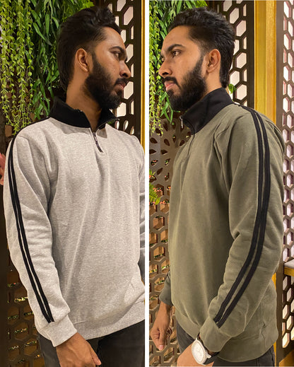 Cream and Black Stripe Premium Zipper Sweatshirt